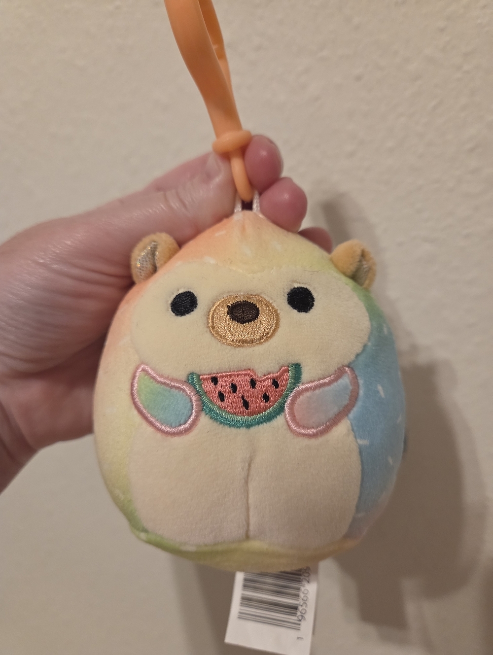 Plush Hedgehog Squishmallows BOWIE Clip-On Keychain with Watermelon